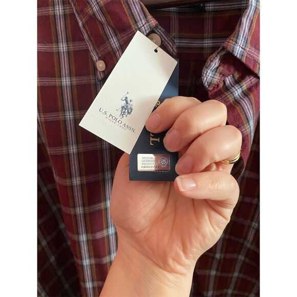 U.S. Polo Assn. Men's 3XL Big & Tall Red Plaid Button-Down Shirt - Picture 5 of 6